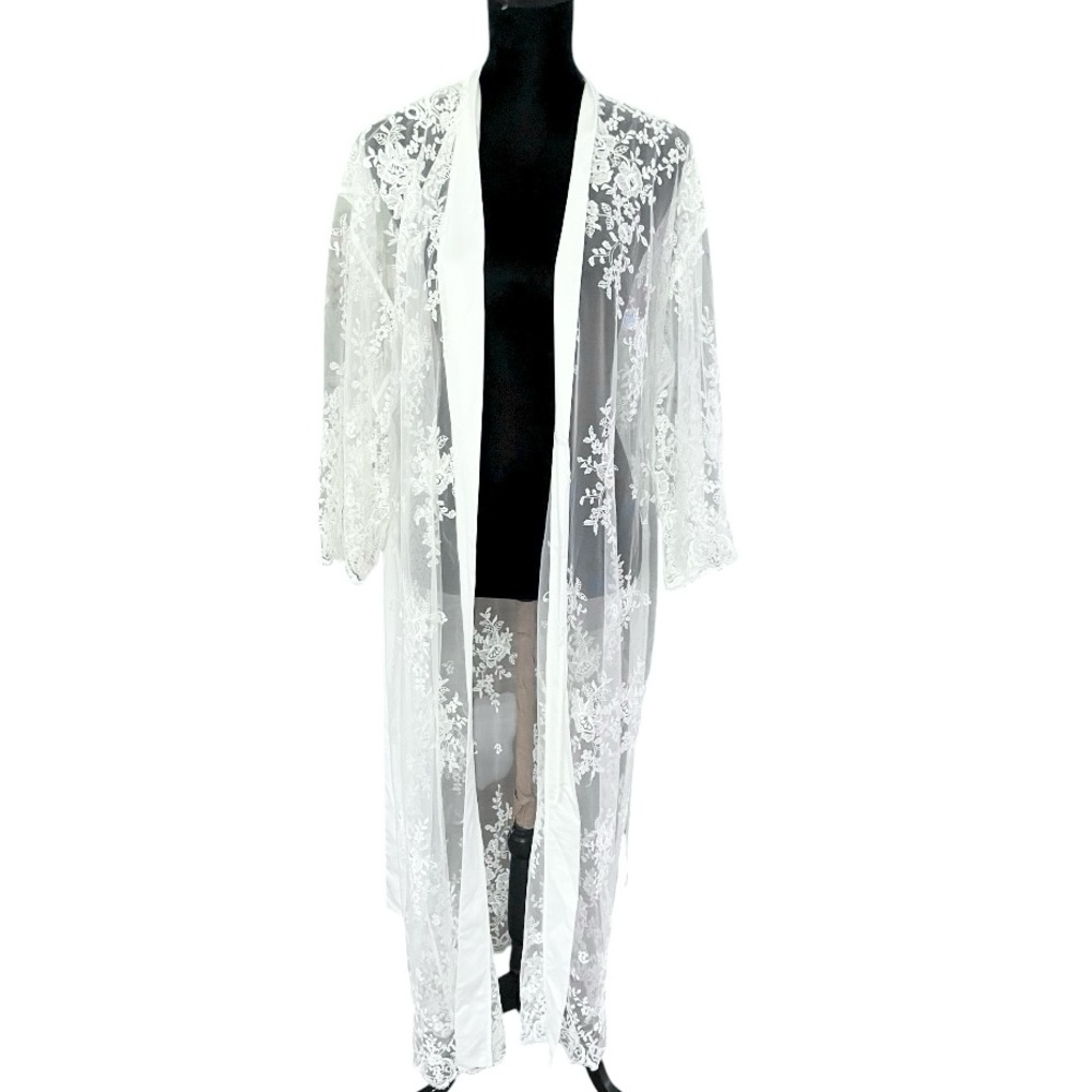 Rya Collection Darling Robe womens MEDIUM / LARGE lace mesh ivory bridal wedding - Picture 7 of 10
